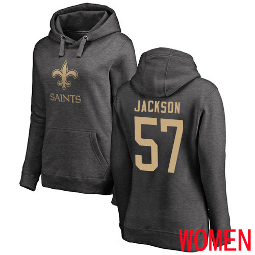 New Orleans Saints Ash Women Rickey Jackson One Color NFL Football 57 Pullover Hoodie Sweatshirts